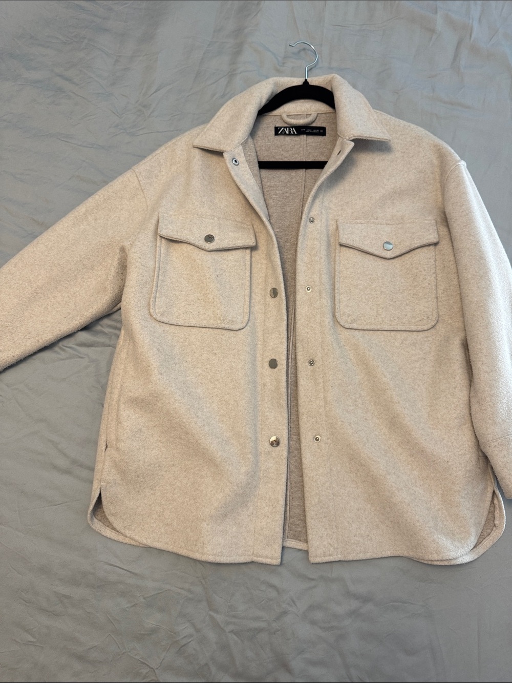 Zara Beige Overshirt Jacket with Chest Flap Pockets